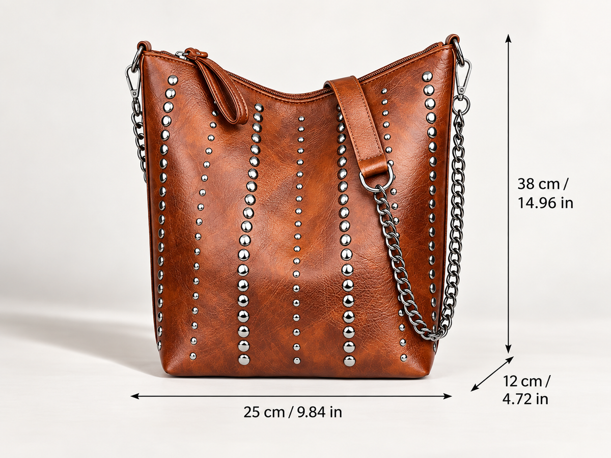 Madeline Studded Bucket Shoulder Bag with Chain Accent