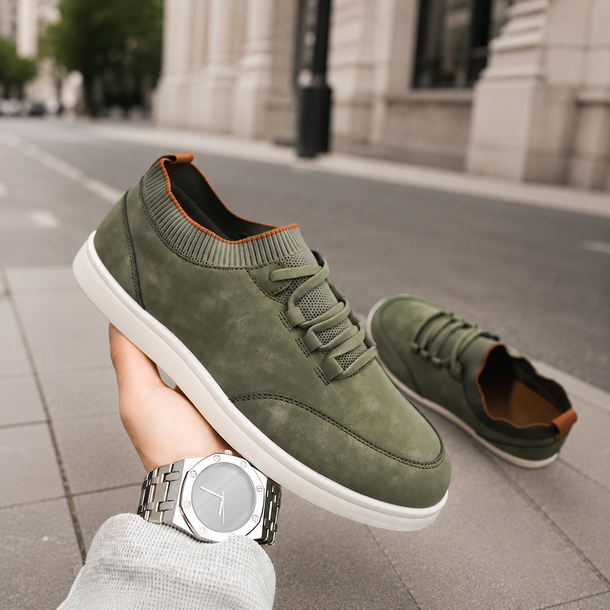 Adrian Men's Textured Low-Top Sneakers with Knit Collar