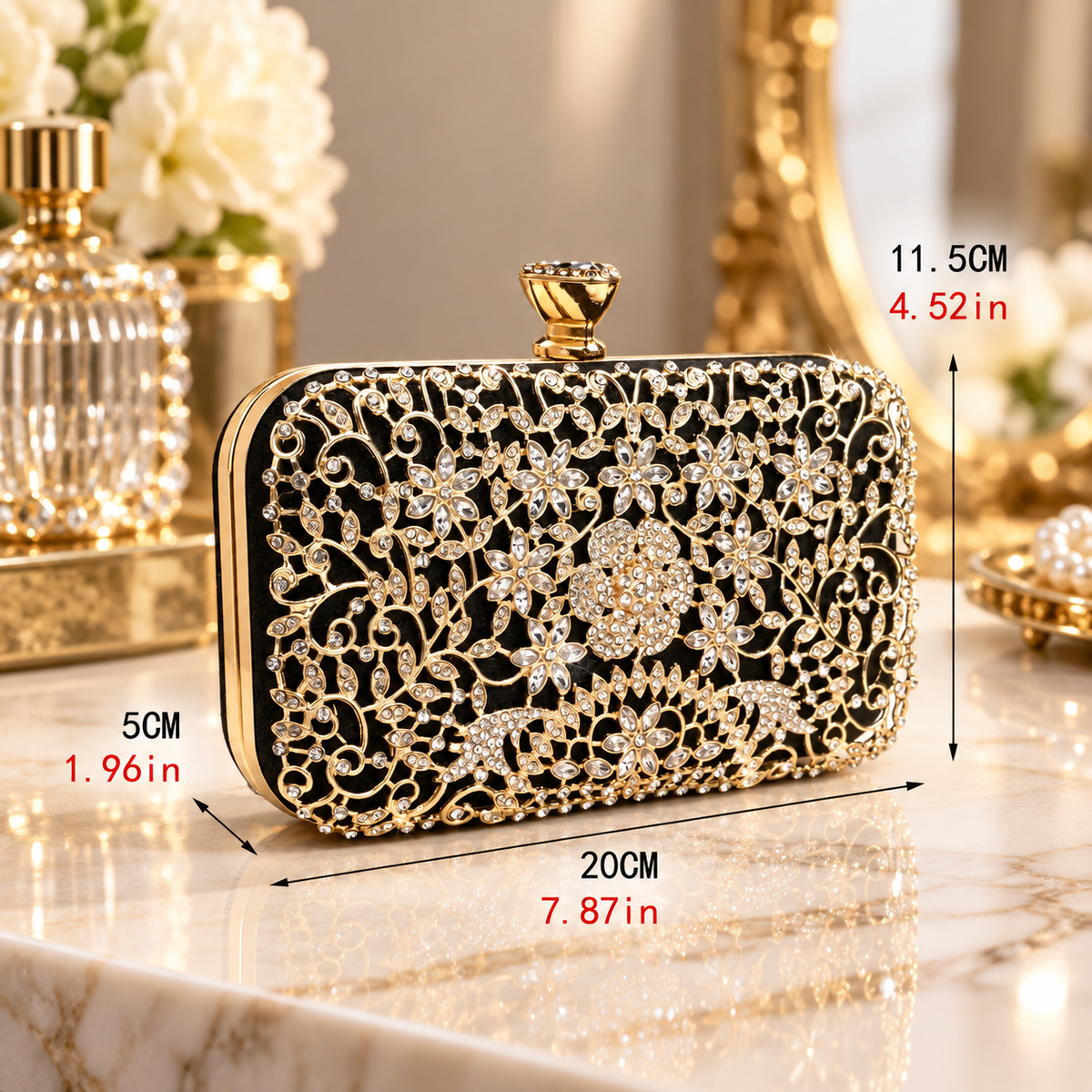 Isabella Floral Crystal Evening Clutch Bag