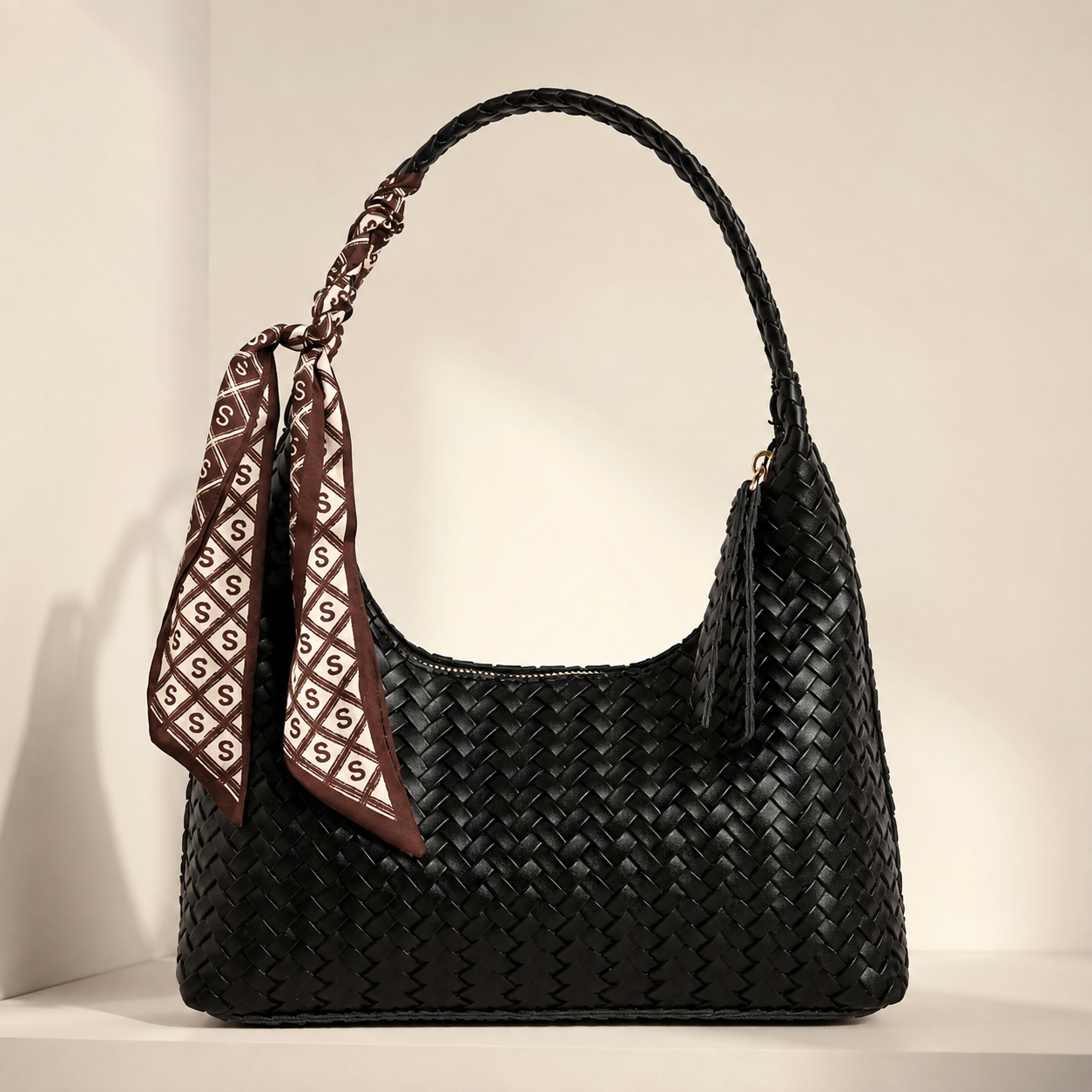 Amelia Woven Shoulder Bag with Scarf Detail