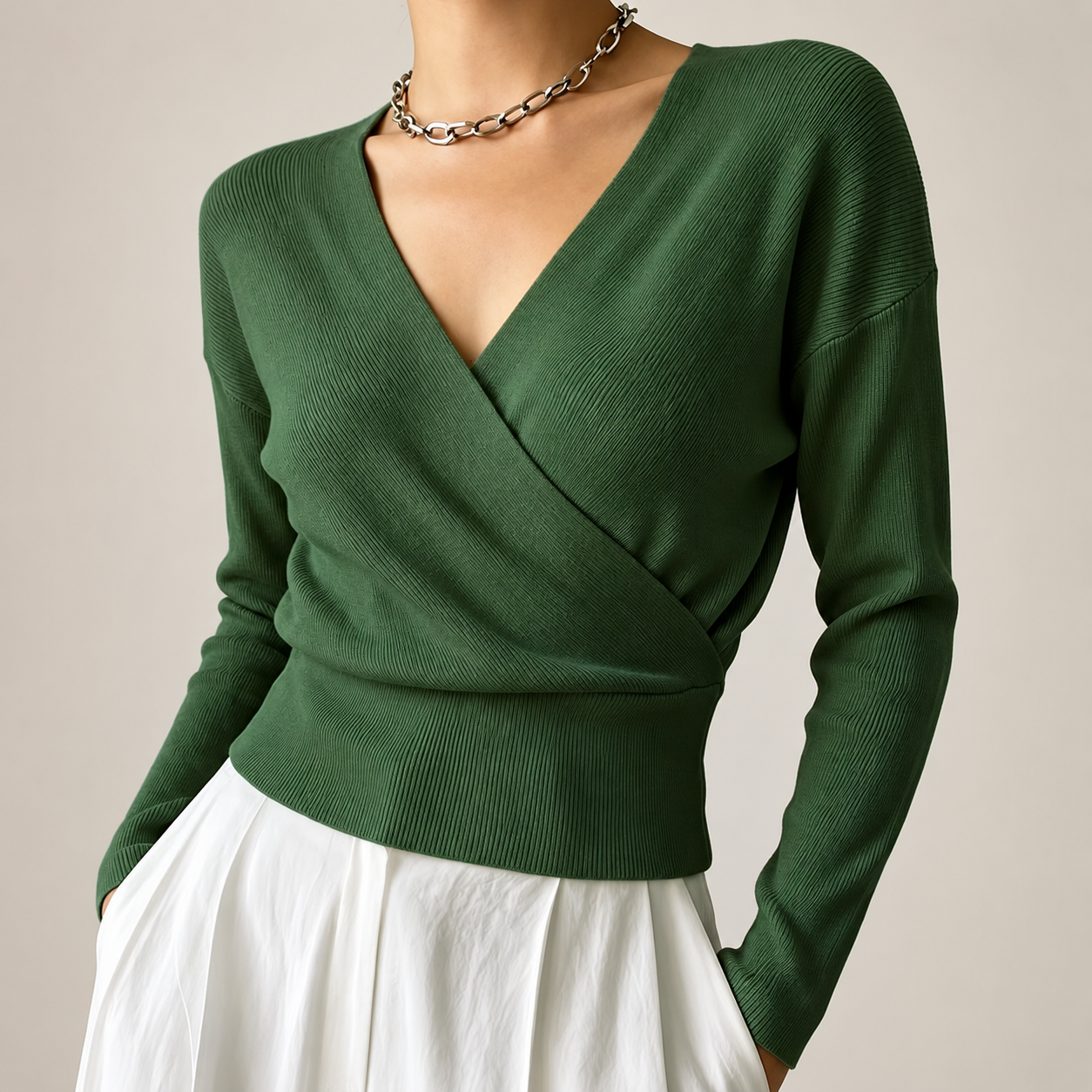 Harper Women’s Ribbed Wrap-Front V-Neck Sweater