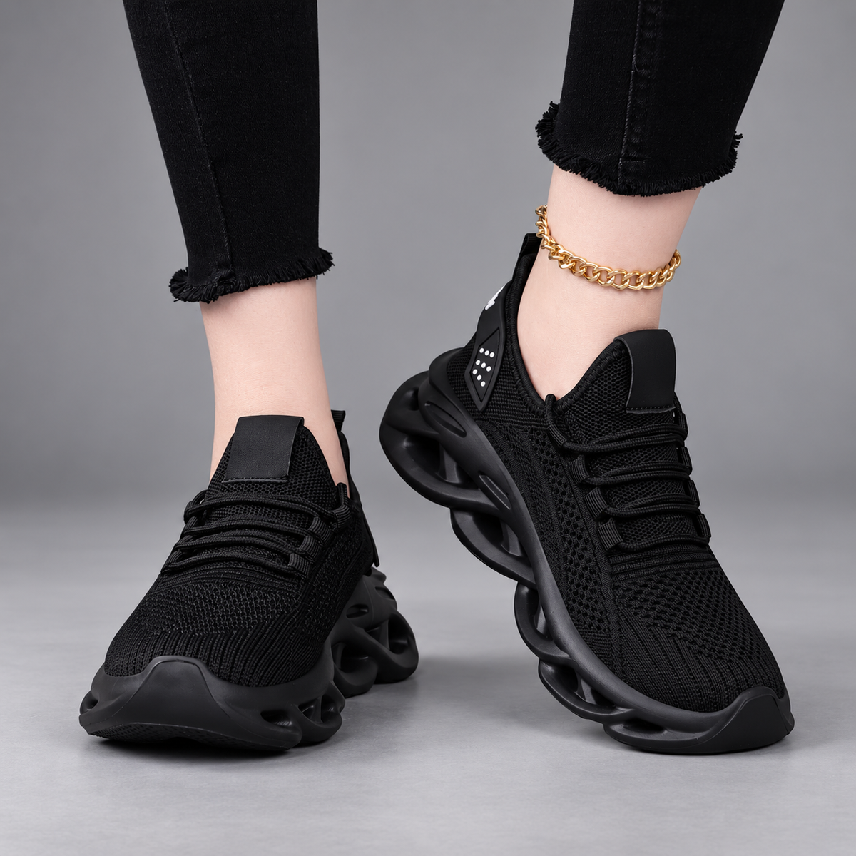 Bianca Women’s Knit Platform Sneakers – Lace-Up Hollow Sole Walking Shoes