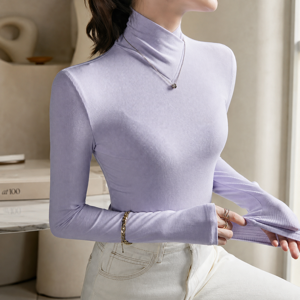 Lucia Women’s Ribbed High-Neck Long Sleeve Top