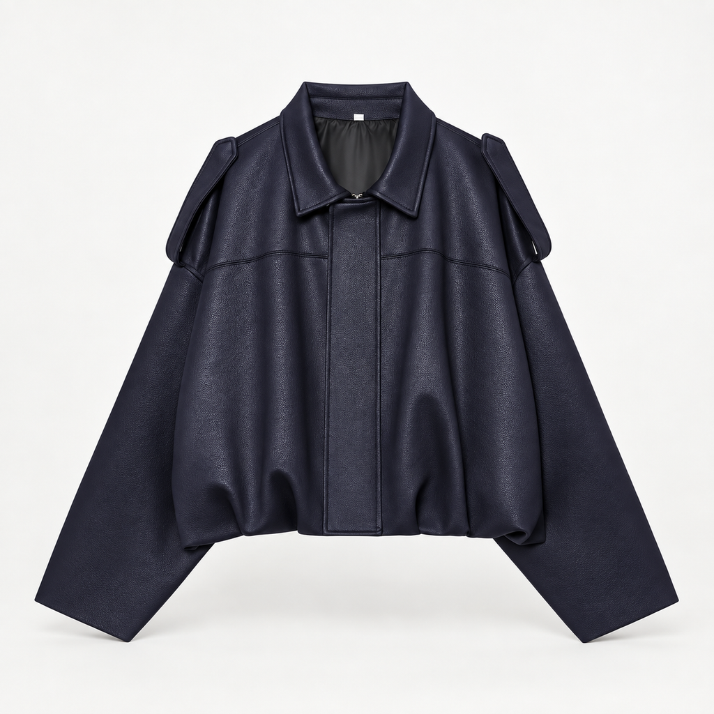 Alessia Women’s Oversized Cropped Suede-Look Jacket with Shoulder Tabs
