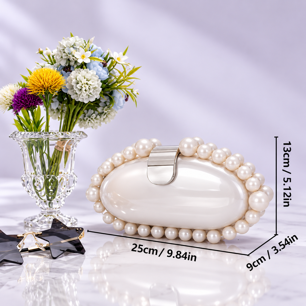 Camille Beaded Marbled Oval Clutch Evening Bag