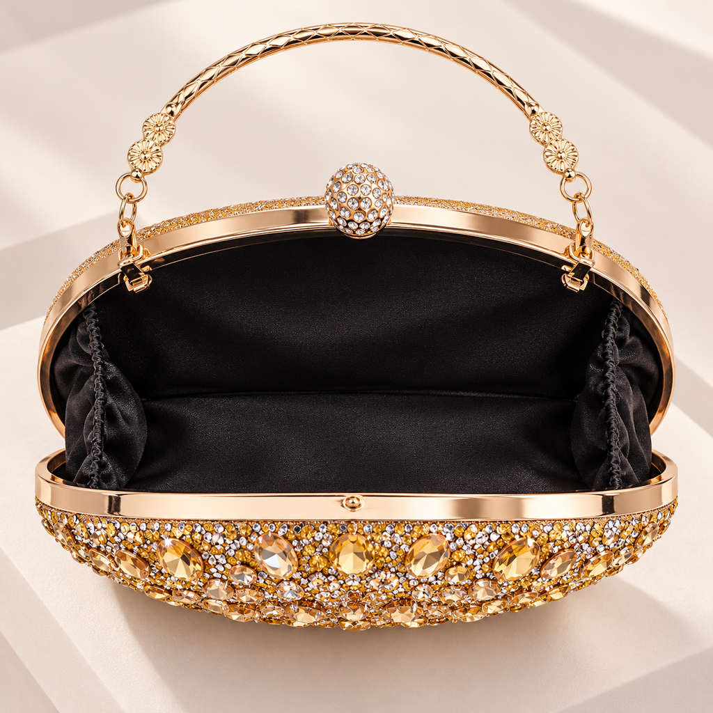 Lucia Crystal Floral Evening Clutch with Top Handle