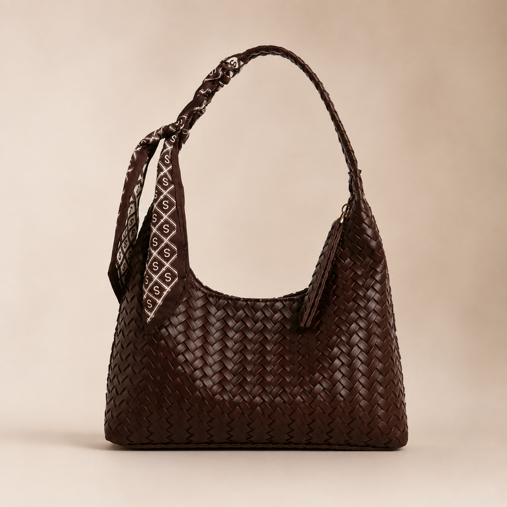 Amelia Woven Shoulder Bag with Scarf Detail