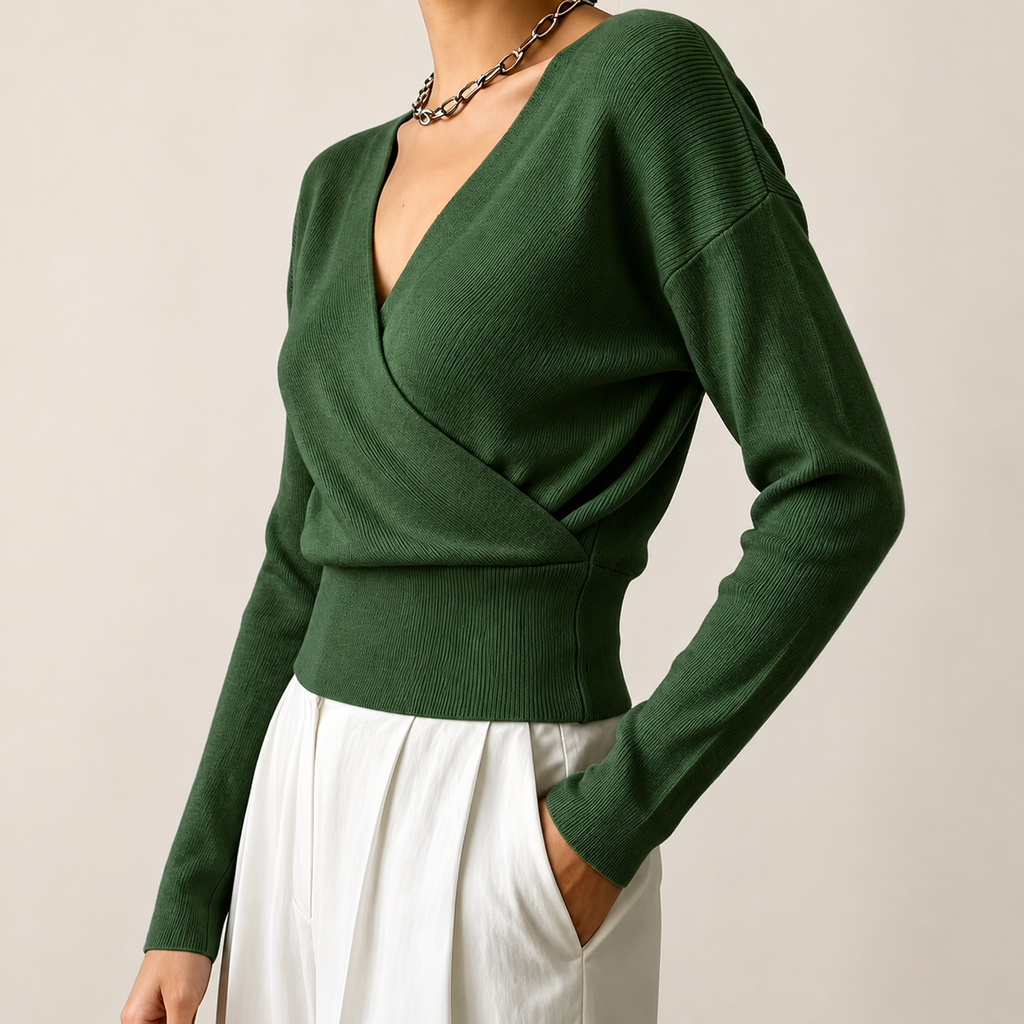 Harper Women’s Ribbed Wrap-Front V-Neck Sweater