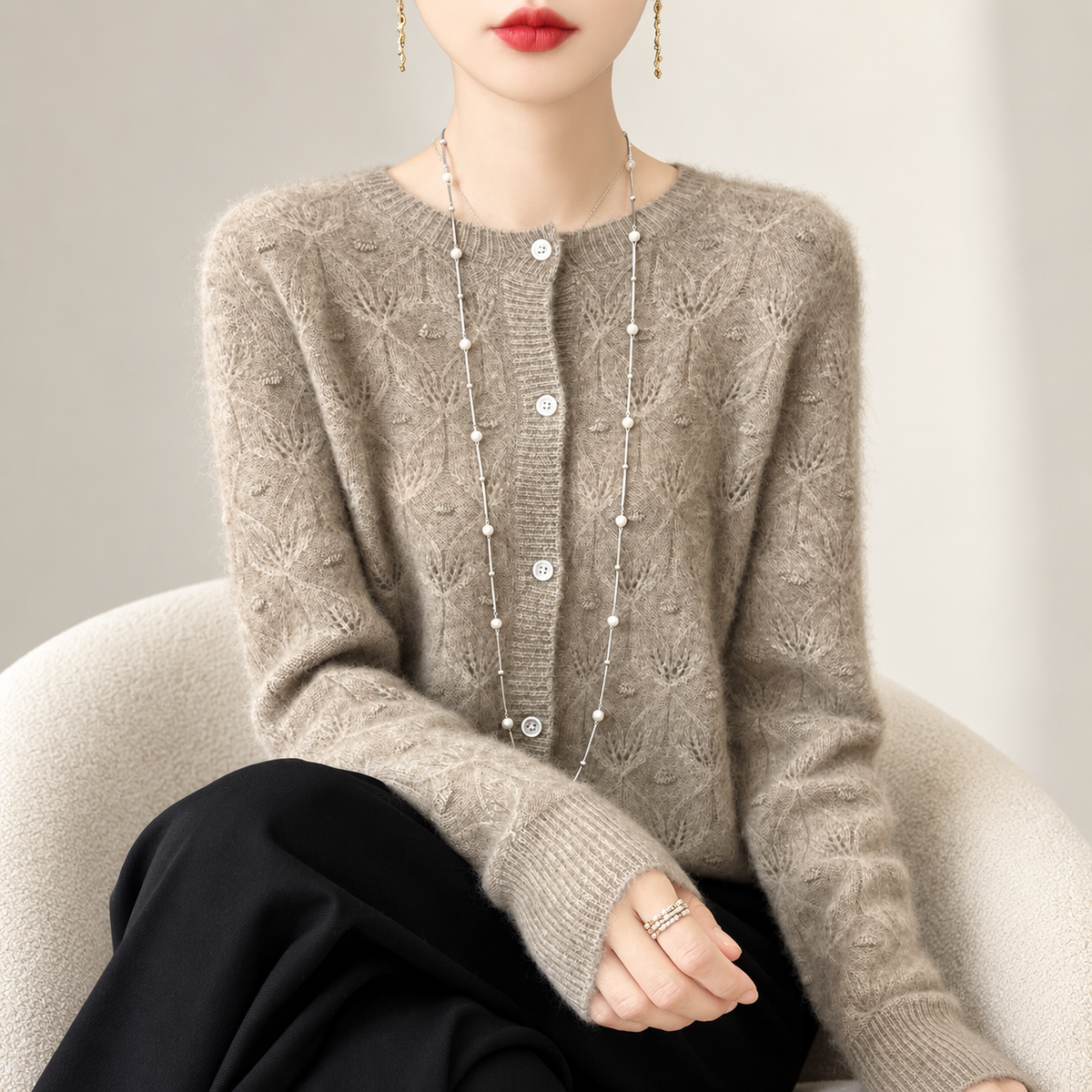 Marielle Women’s Floral Openwork Knit Cardigan