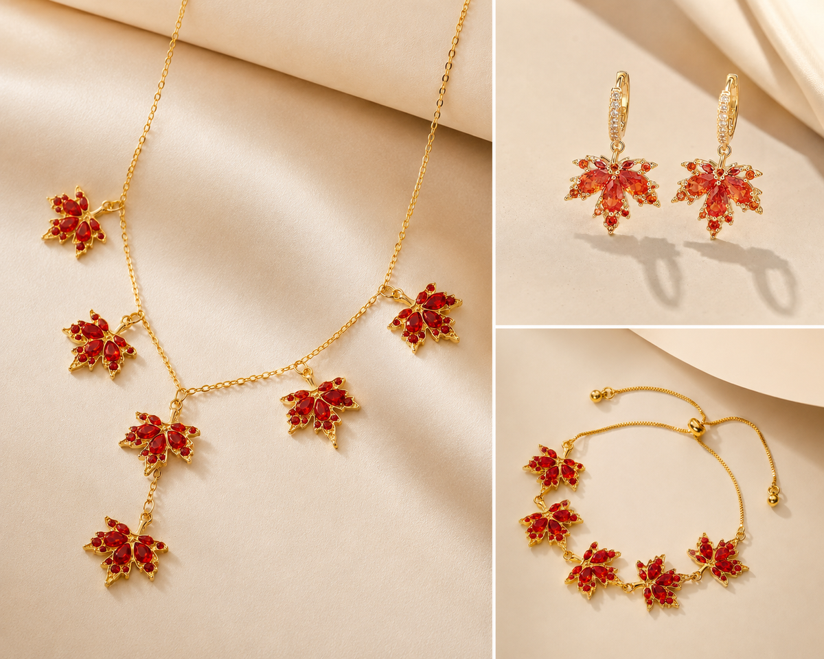 Elodie Red Crystal Leaf Jewelry
