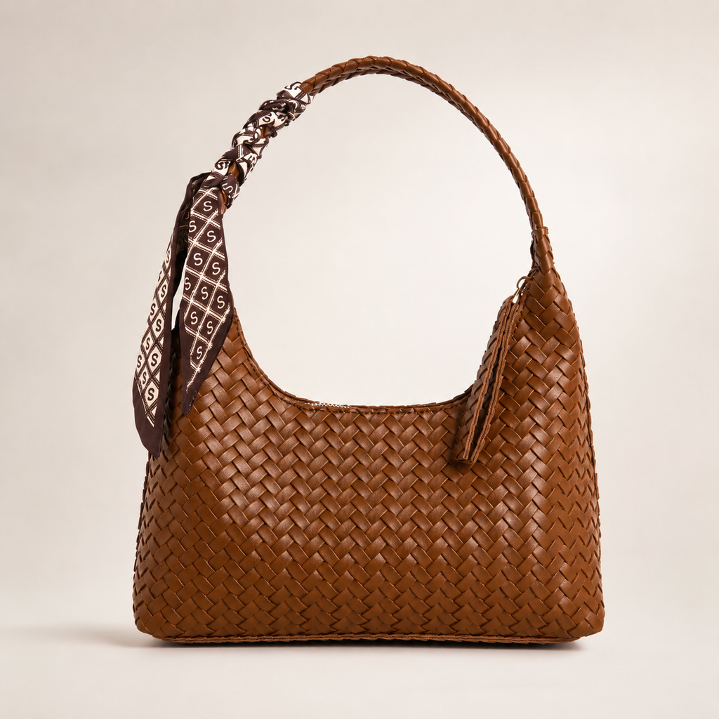 Amelia Woven Shoulder Bag with Scarf Detail