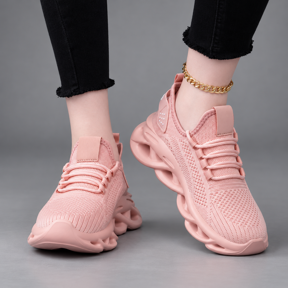 Bianca Women’s Knit Platform Sneakers – Lace-Up Hollow Sole Walking Shoes