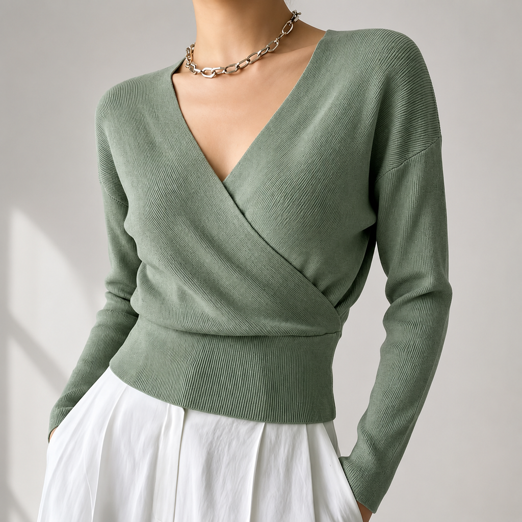 Harper Women’s Ribbed Wrap-Front V-Neck Sweater