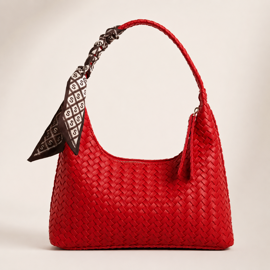 Amelia Woven Shoulder Bag with Scarf Detail