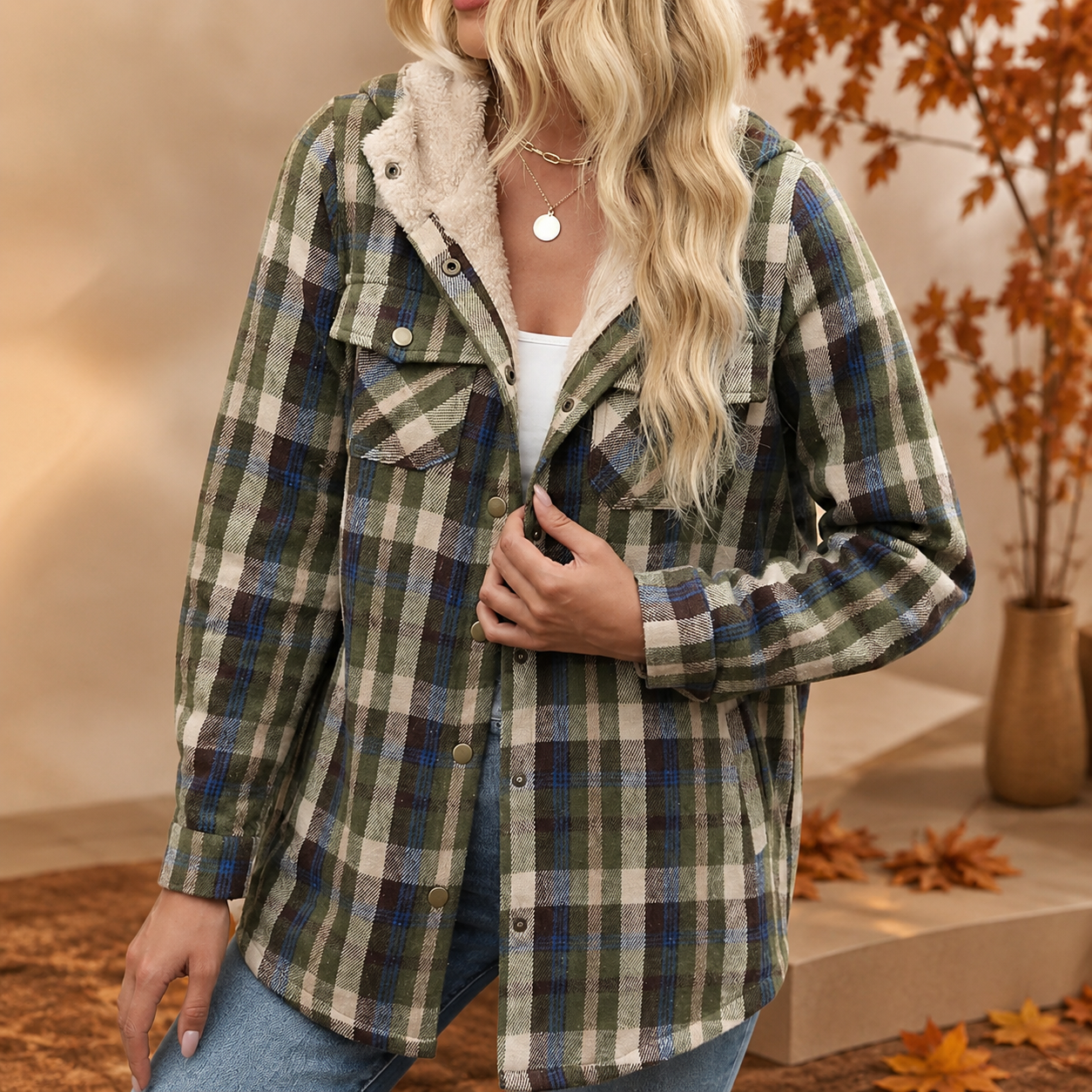 Francesca Women’s Plaid Fleece-Lined Hooded Jacket