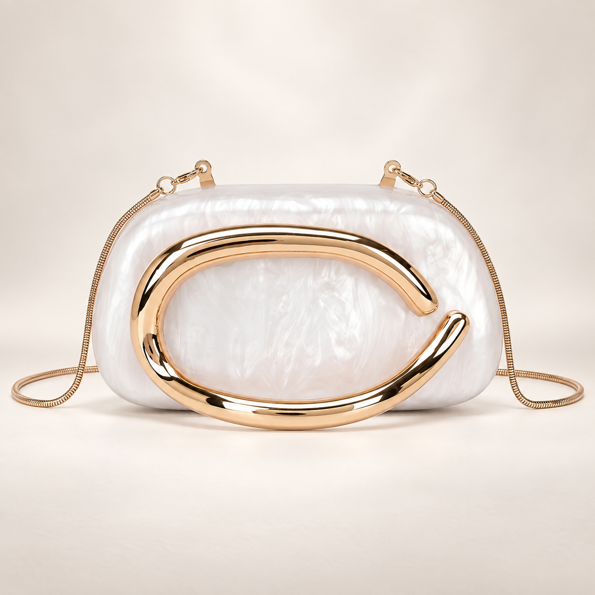 Elodie Marbled Acrylic Evening Clutch with Gold-Tone Handle & Chain Strap