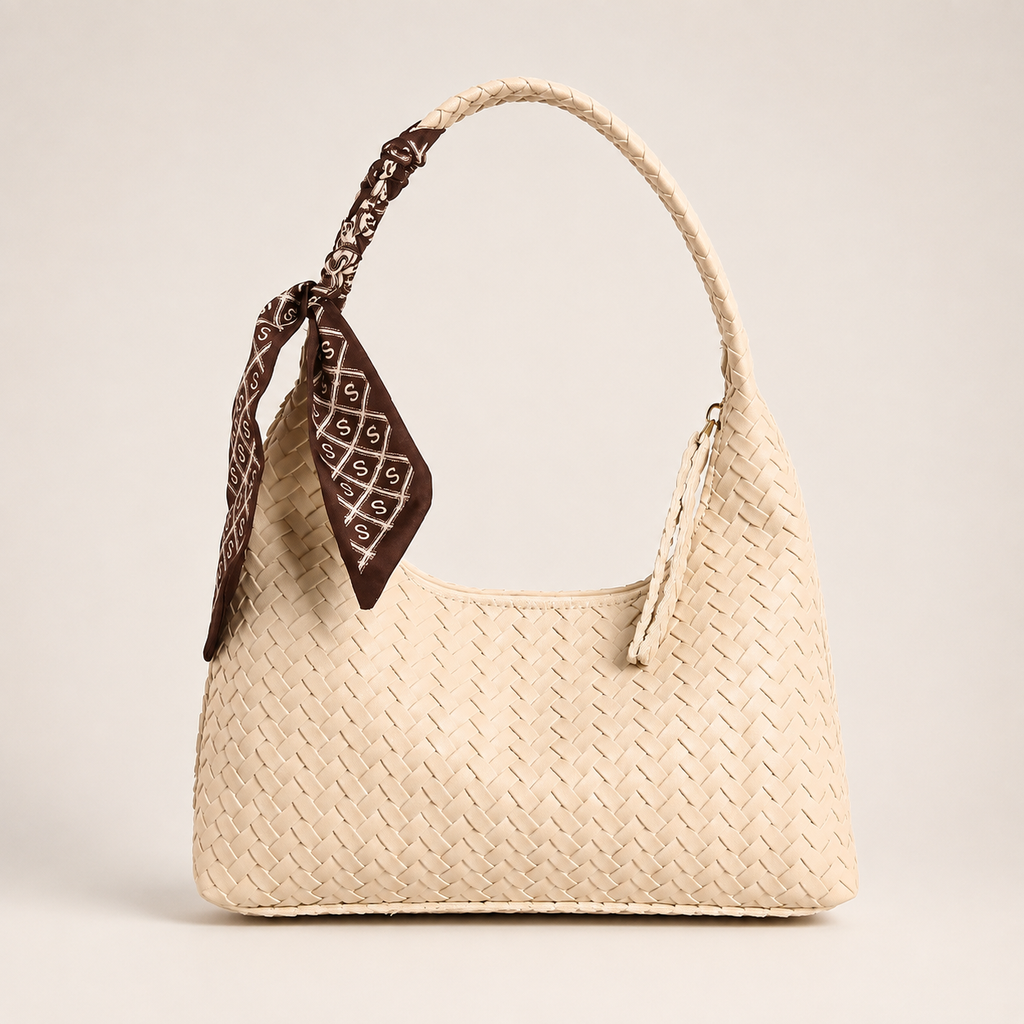 Amelia Woven Shoulder Bag with Scarf Detail