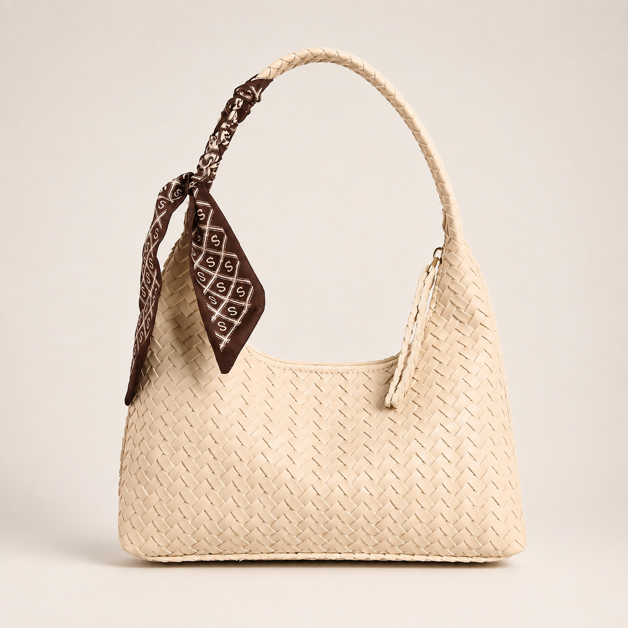 Amelia Woven Shoulder Bag with Scarf Detail
