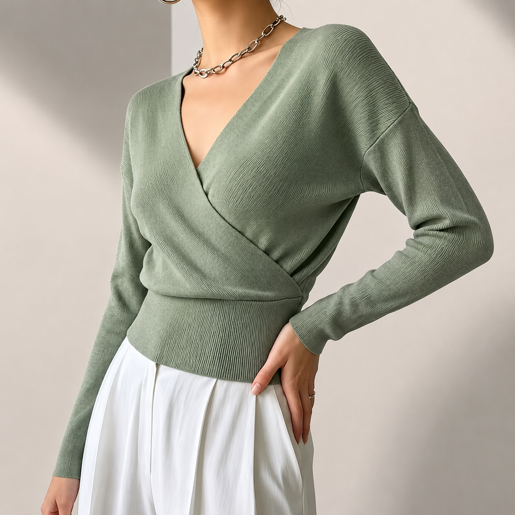 Harper Women’s Ribbed Wrap-Front V-Neck Sweater