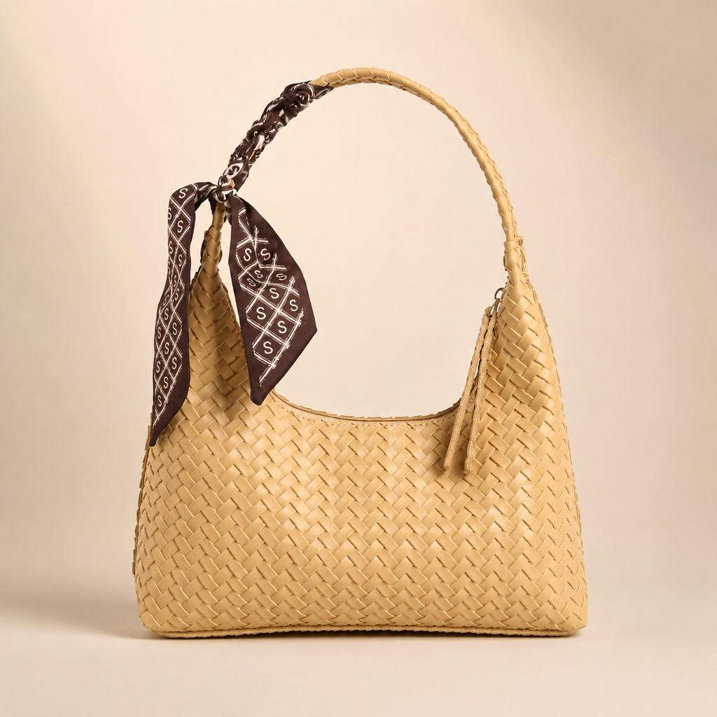 Amelia Woven Shoulder Bag with Scarf Detail