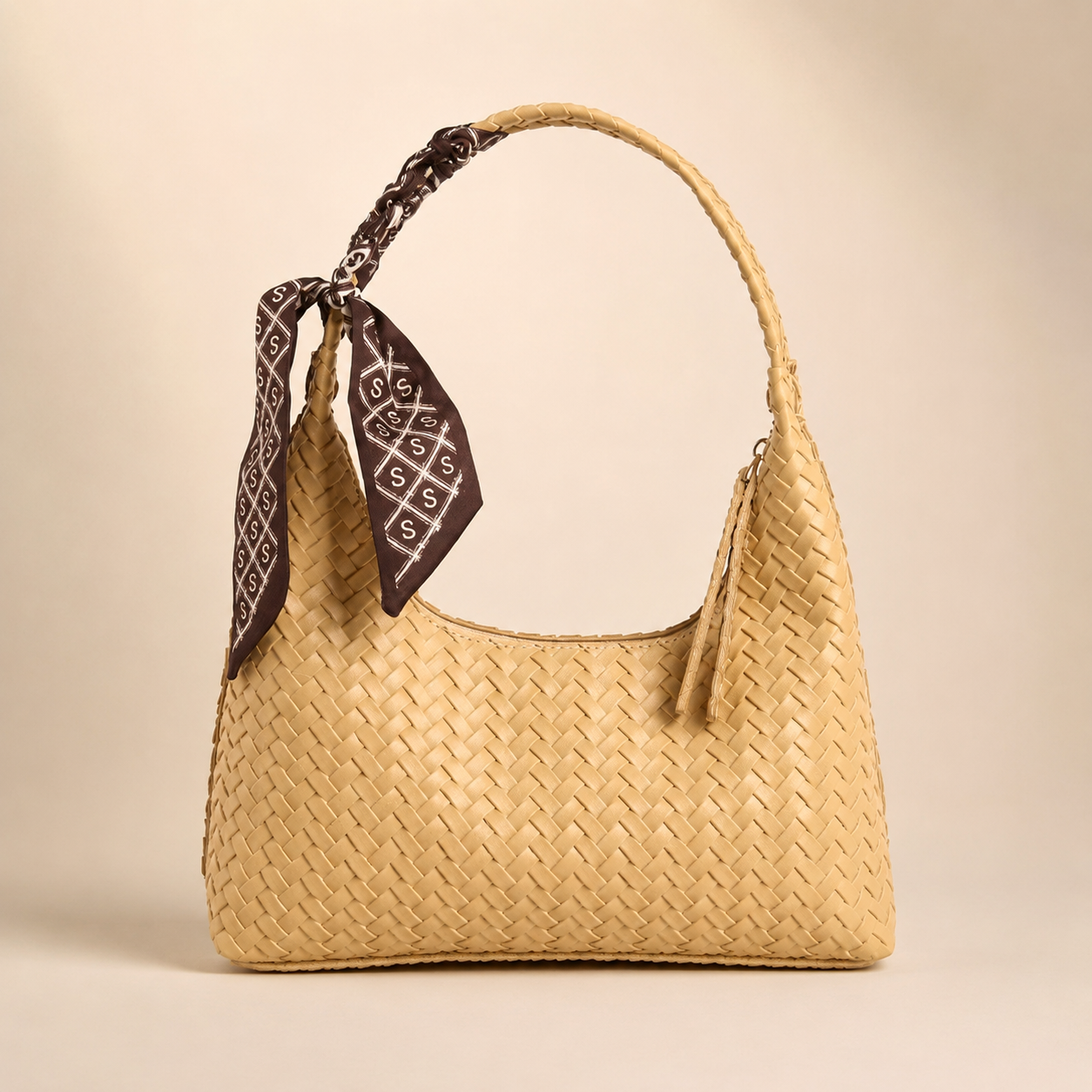 Amelia Woven Shoulder Bag with Scarf Detail