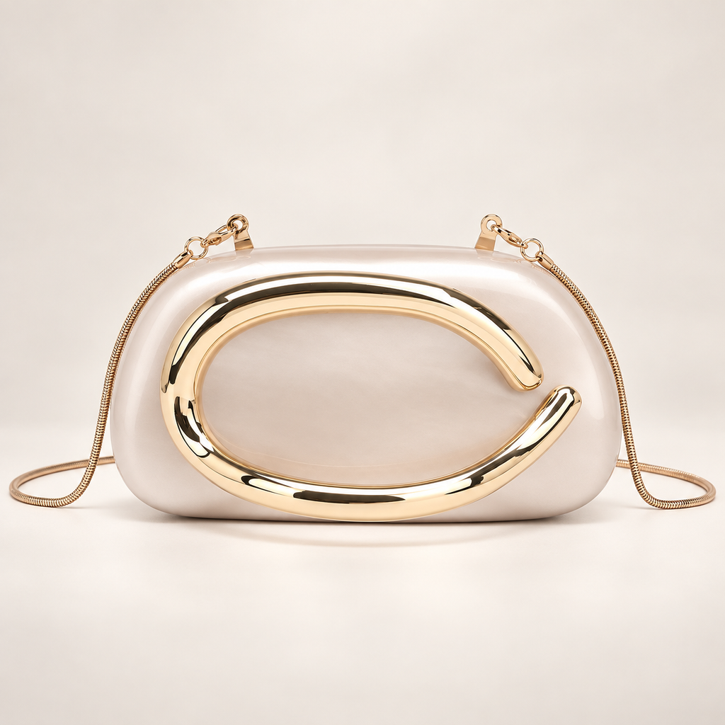 Genevieve Sculptural Metallic Evening Clutch with Chain Strap