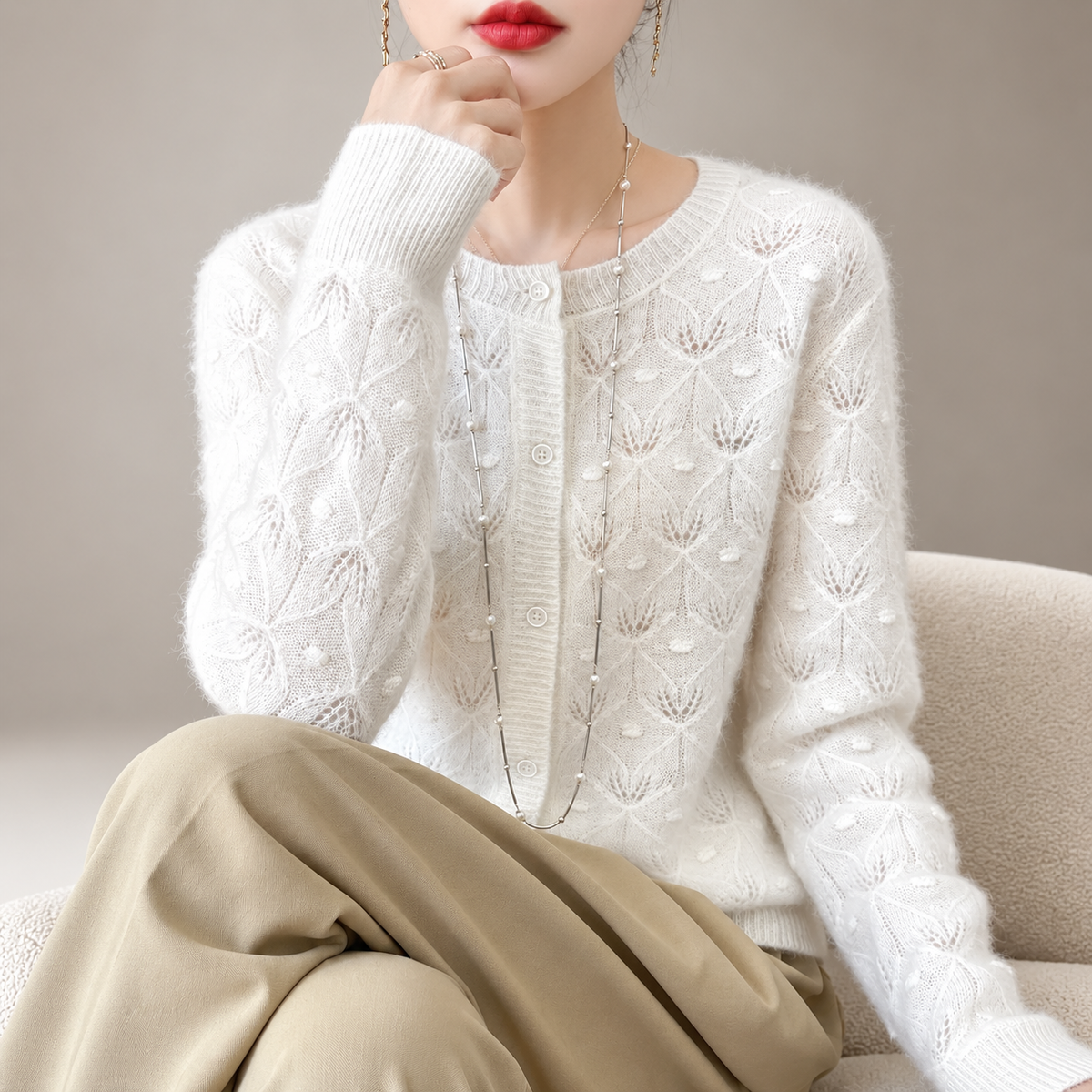 Marielle Women’s Floral Openwork Knit Cardigan
