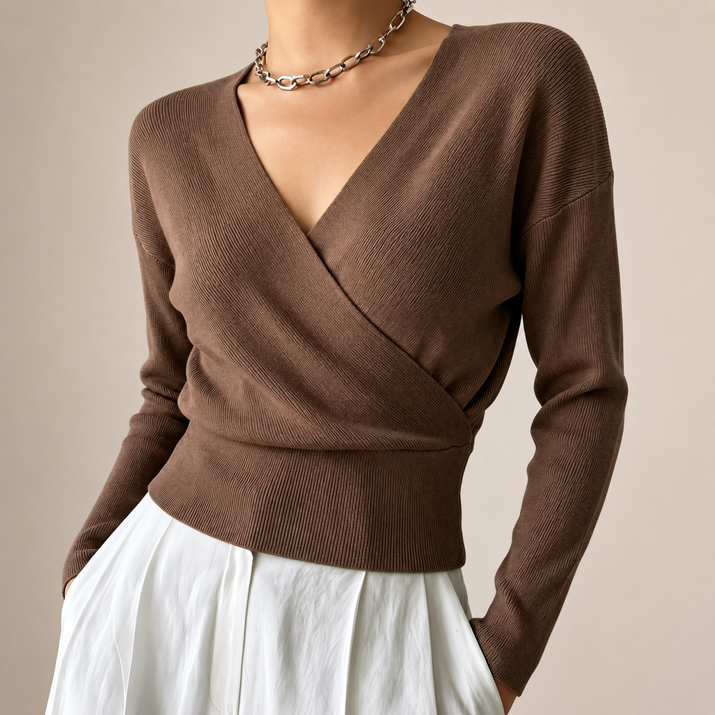 Harper Women’s Ribbed Wrap-Front V-Neck Sweater