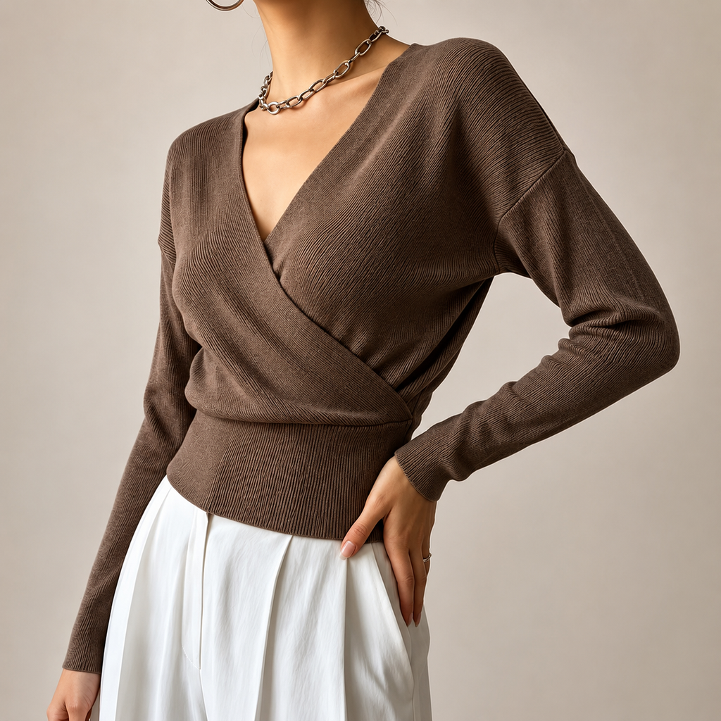 Harper Women’s Ribbed Wrap-Front V-Neck Sweater