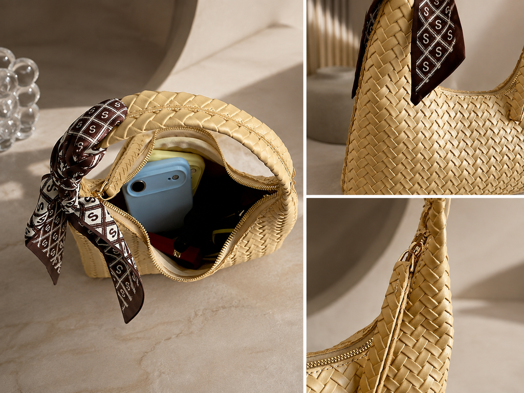 Amelia Woven Shoulder Bag with Scarf Detail