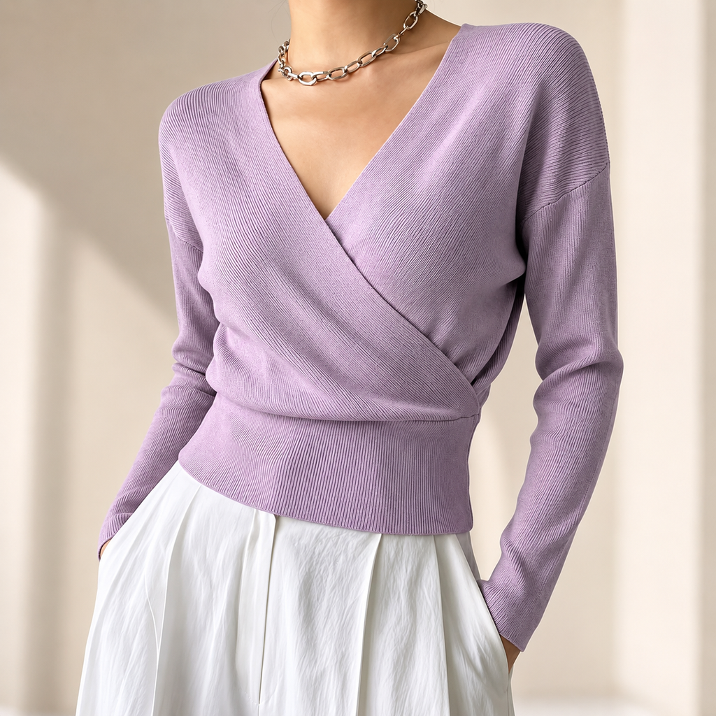 Harper Women’s Ribbed Wrap-Front V-Neck Sweater
