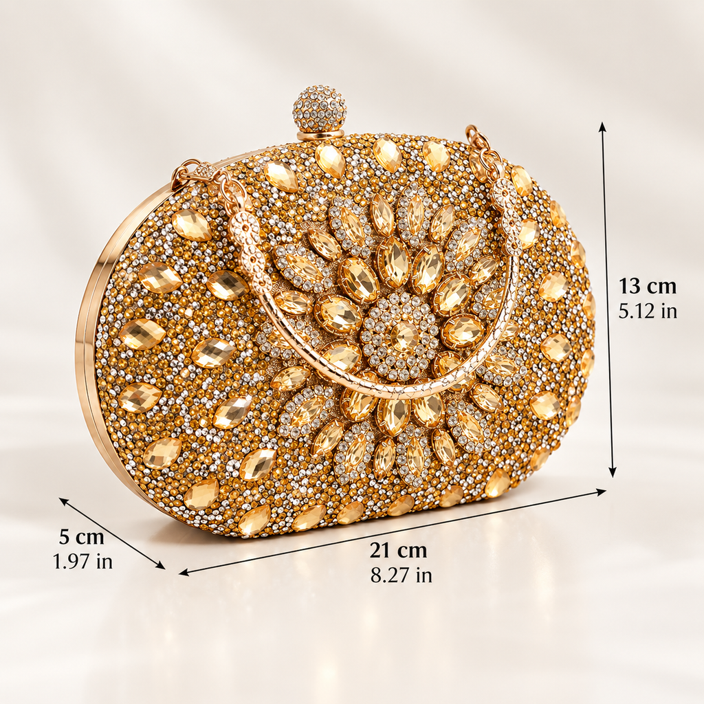 Lucia Crystal Floral Evening Clutch with Top Handle