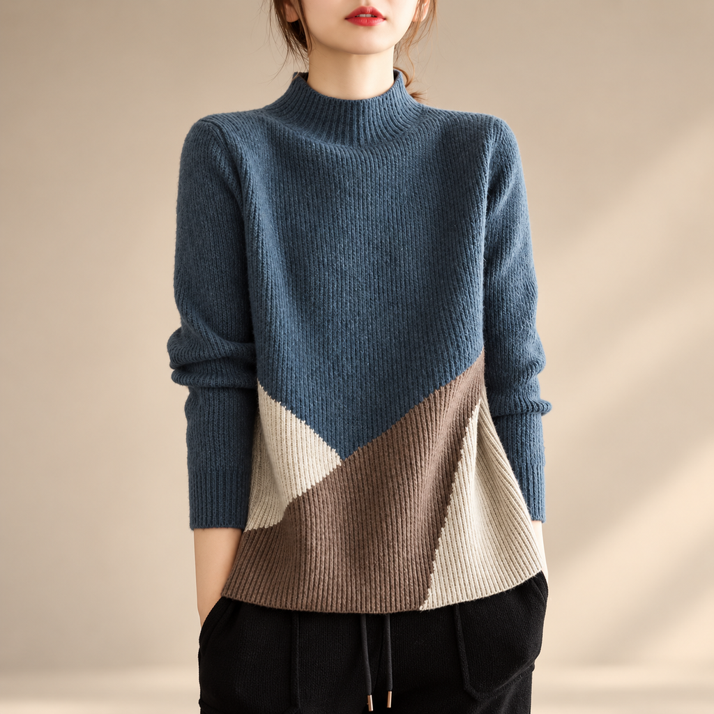 Alessia Women’s Color Block Mock Neck Sweater