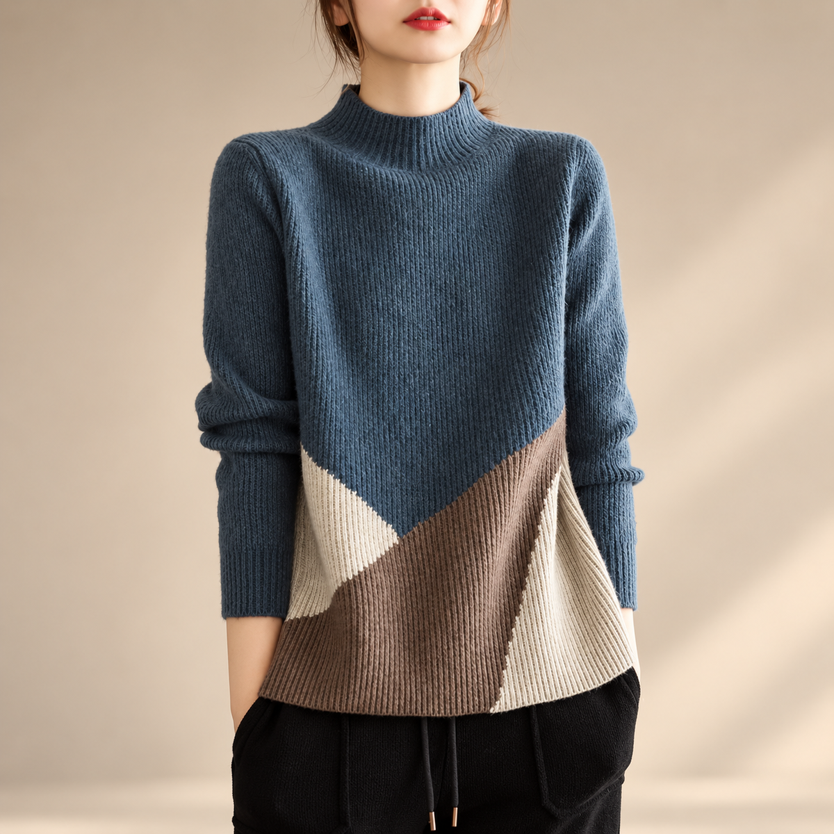 Alessia Women’s Color Block Mock Neck Sweater