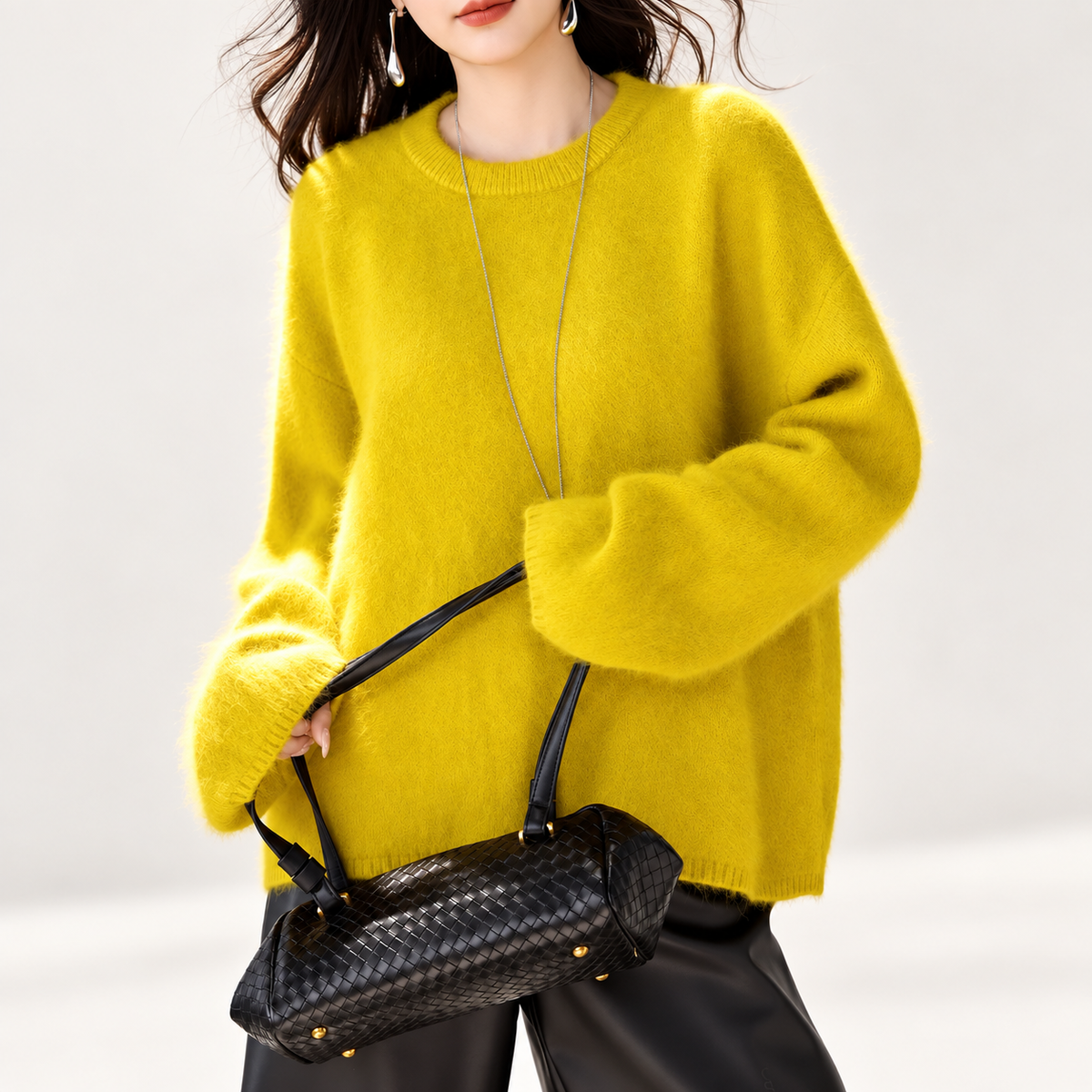 Lucia Women’s Fuzzy Crewneck Knit Sweater