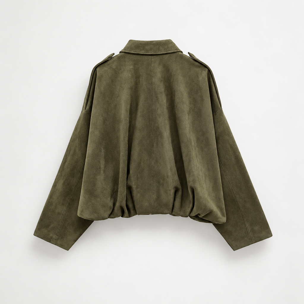 Alessia Women’s Oversized Cropped Suede-Look Jacket with Shoulder Tabs