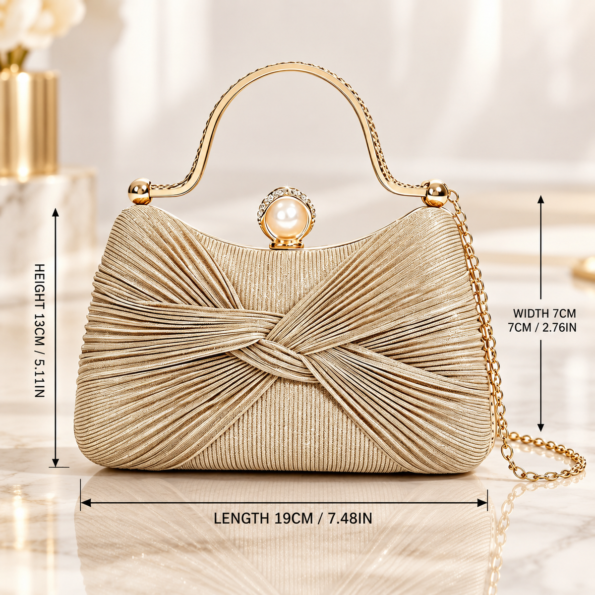 Sienna Pearl Clasp Pleated Evening Handbag with Top Handle
