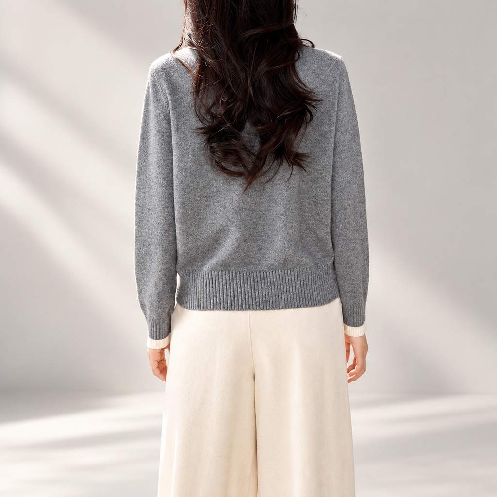 Camille Women’s Contrast Trim Button-Placket Knit Sweater