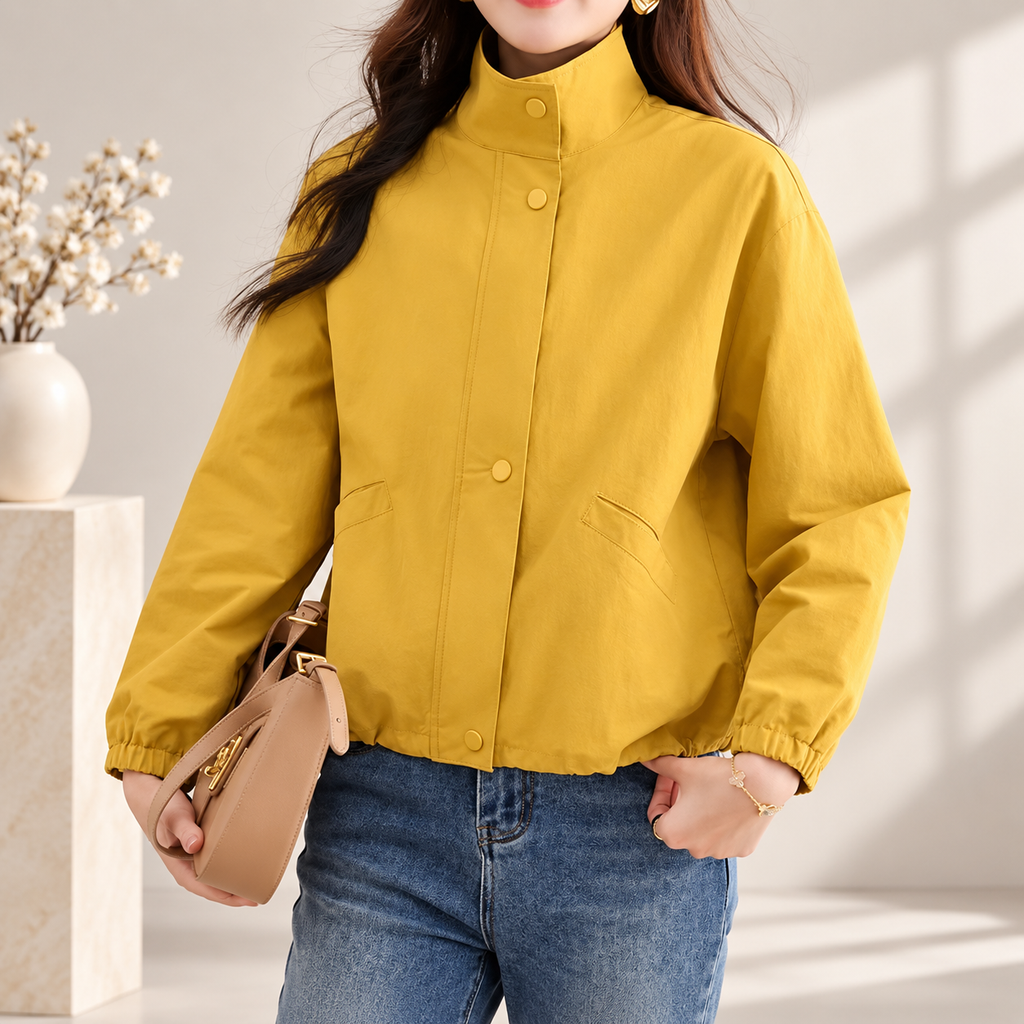 Juliette Women’s Lightweight Zip Front Jacket – Stand Collar Long Sleeve Casual Coat