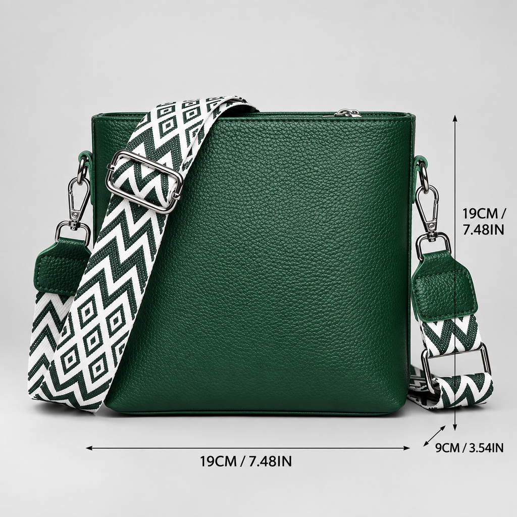 Lucienne Pebbled Crossbody Bag with Wide Woven Strap