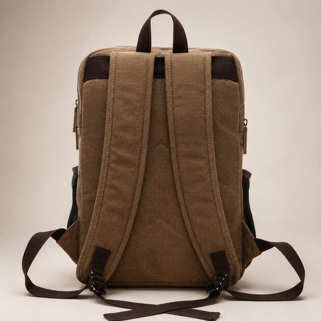 Bennett Canvas Backpack – Flap Front Travel Rucksack with Zip Pocket