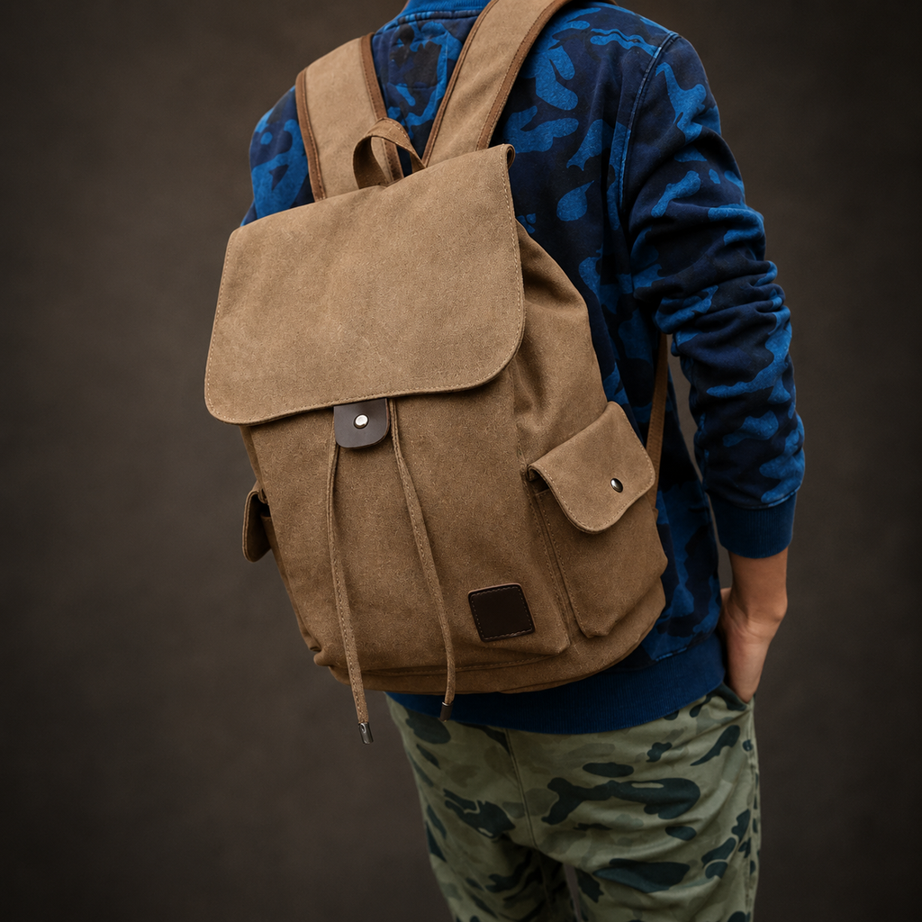 Callum Canvas Drawstring Backpack – Flap Top Rucksack with Side Pockets