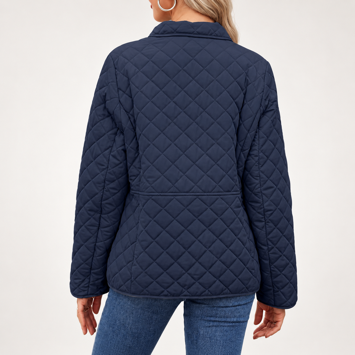 Isabelle Women’s Diamond Quilted Jacket – Snap Front Collared Lightweight Coat