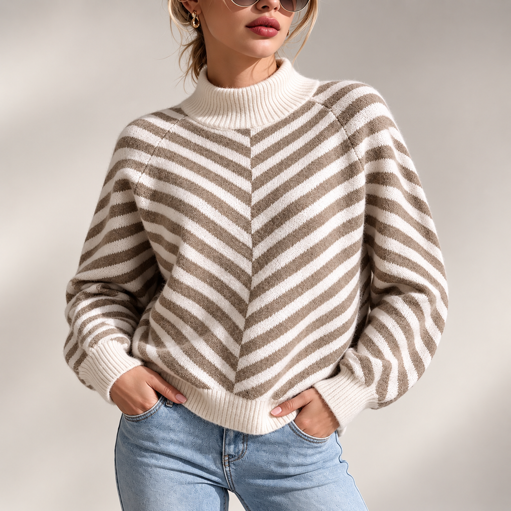 Sienna Women’s Chevron Stripe Mock Neck Knit Sweater