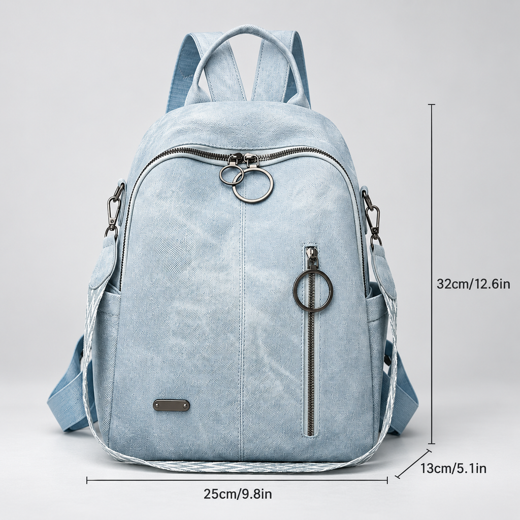 Camille Women’s Casual Backpack Purse with Ring-Pull Zippers