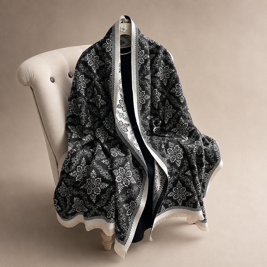 Celeste Reversible Floral Wrap Scarf – Oversized Fringe Shawl