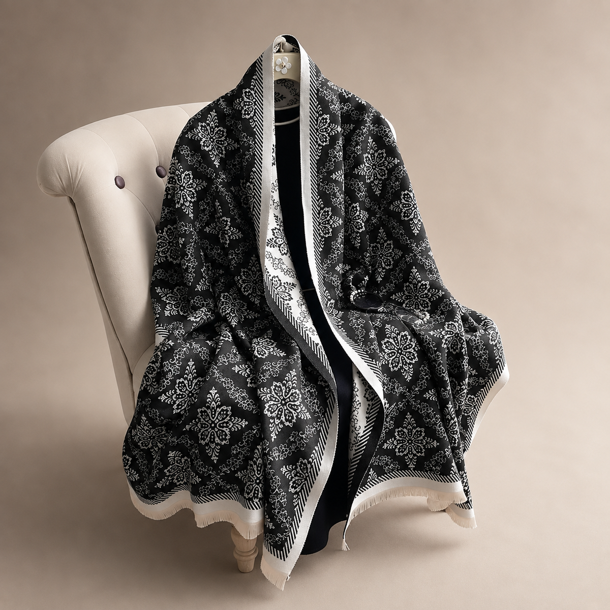 Celeste Reversible Floral Wrap Scarf – Oversized Fringe Shawl