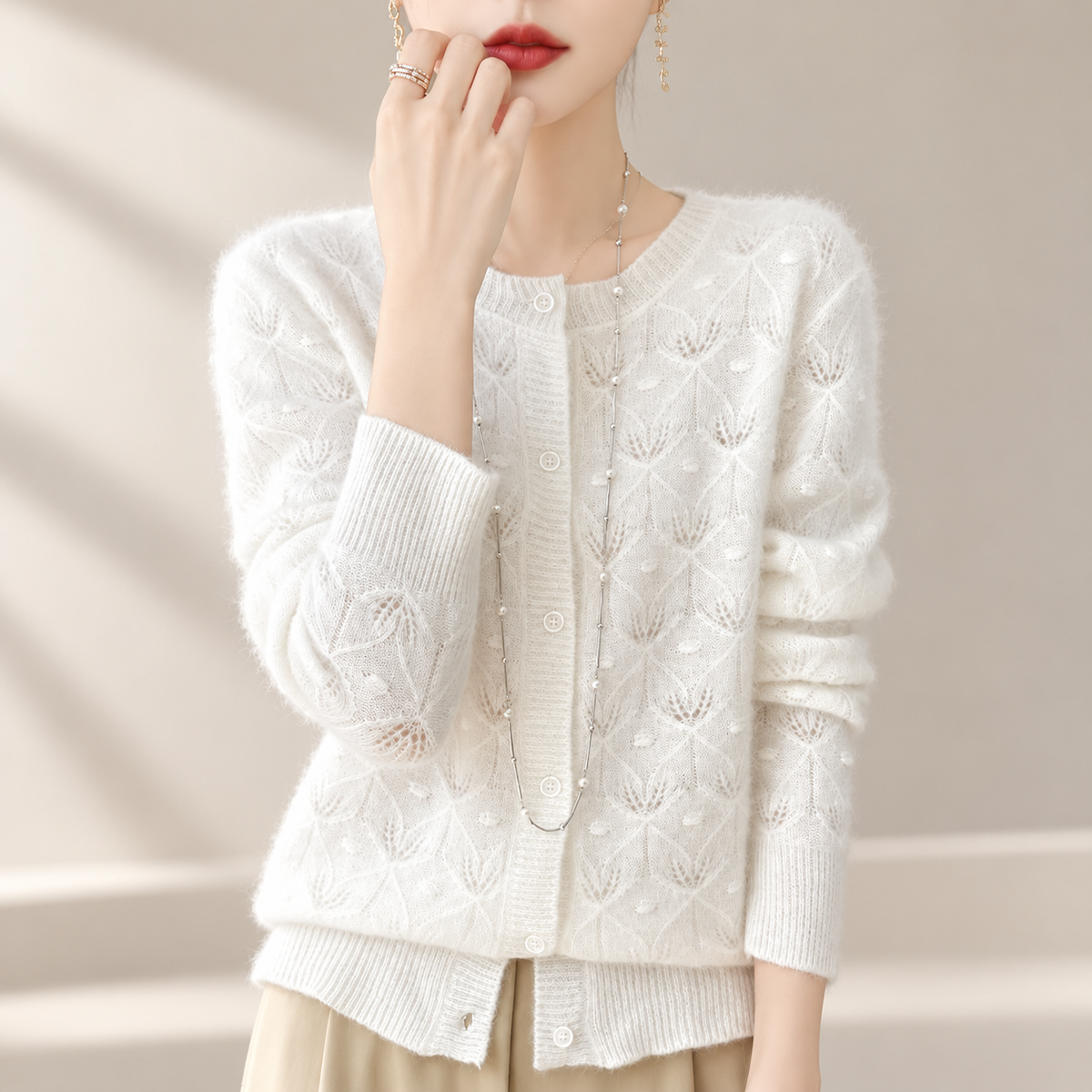 Marielle Women’s Floral Openwork Knit Cardigan