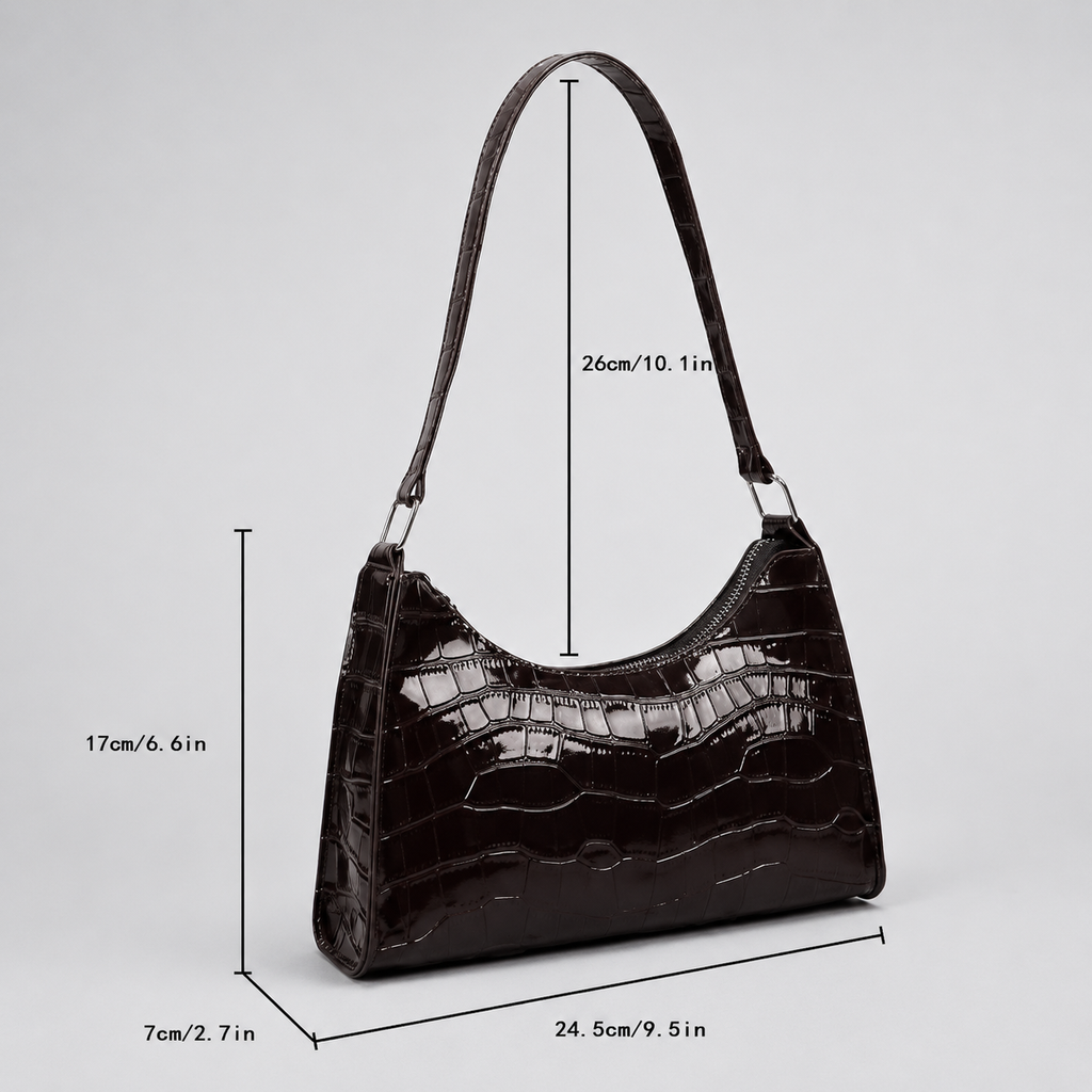 Juliette Croc-Embossed Shoulder Bag – Zip Top Baguette Purse