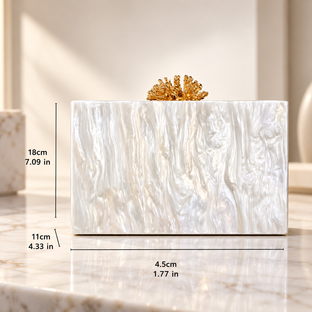 Bianca Marbled Box Clutch with Gold Coral Clasp